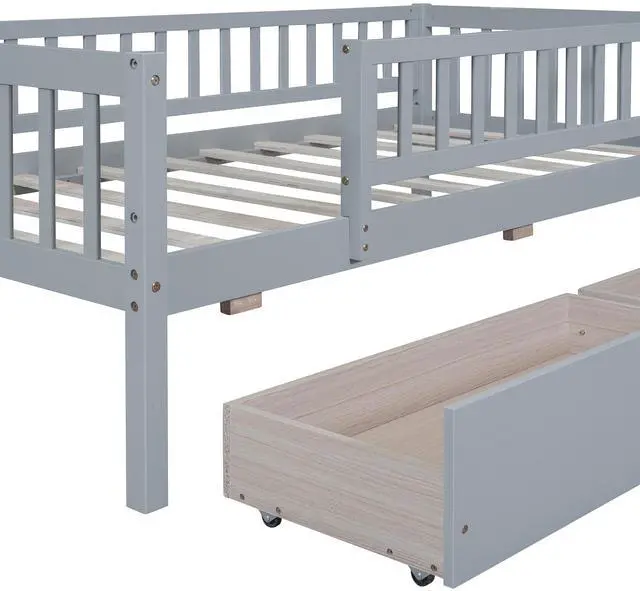 Alt view image 5 of 7 - Twin Size Daybed Wood Bed With Two Drawers, Gray