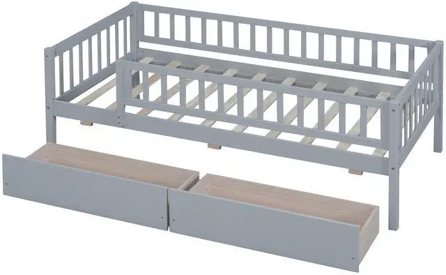 Alt view image 7 of 7 - Twin Size Daybed Wood Bed With Two Drawers, Gray