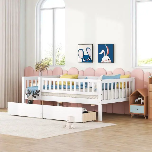 Main image of Twin Size Daybed Wood Bed With Two Drawers , White