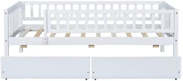 Alt view image 4 of 7 - Twin Size Daybed Wood Bed With Two Drawers , White