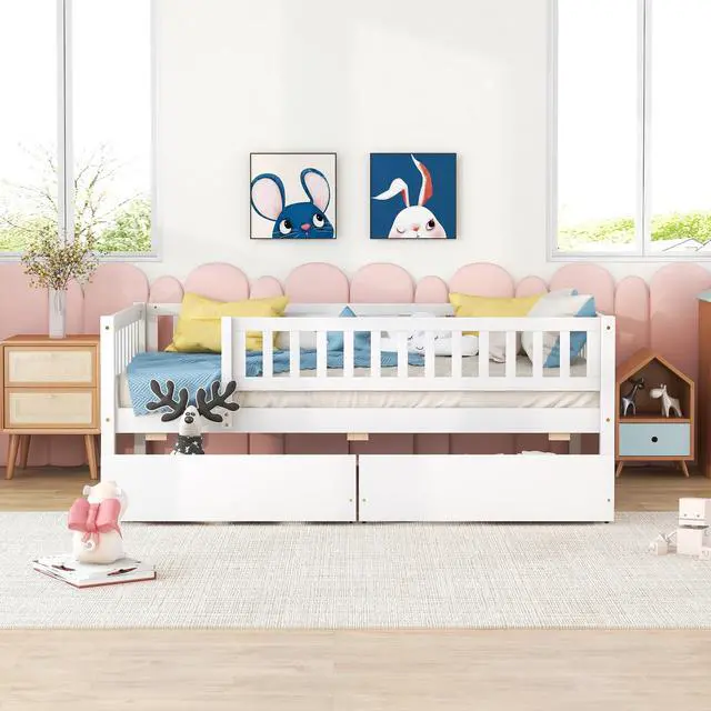 Alt view image 2 of 7 - Twin Size Daybed Wood Bed With Two Drawers , White