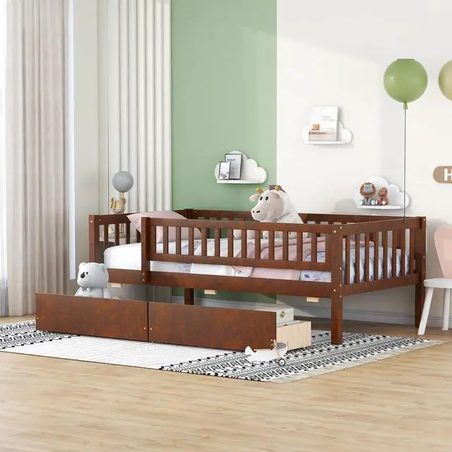 Main image of Twin Size Daybed Wood Bed With Two Drawers, Walnut