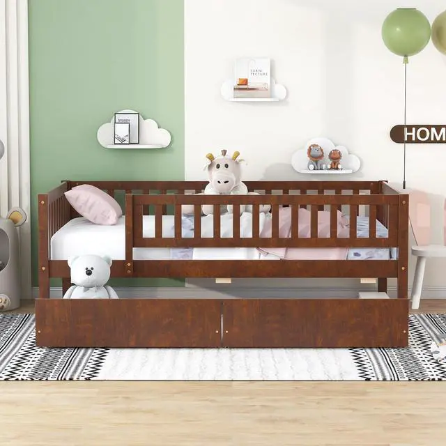 Alt view image 2 of 7 - Twin Size Daybed Wood Bed With Two Drawers, Walnut