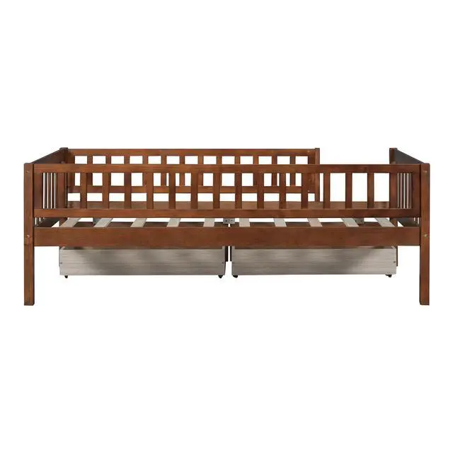 Alt view image 4 of 7 - Twin Size Daybed Wood Bed With Two Drawers, Walnut