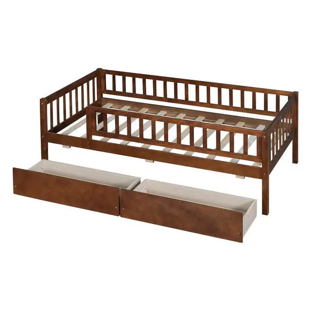Alt view image 6 of 7 - Twin Size Daybed Wood Bed With Two Drawers, Walnut