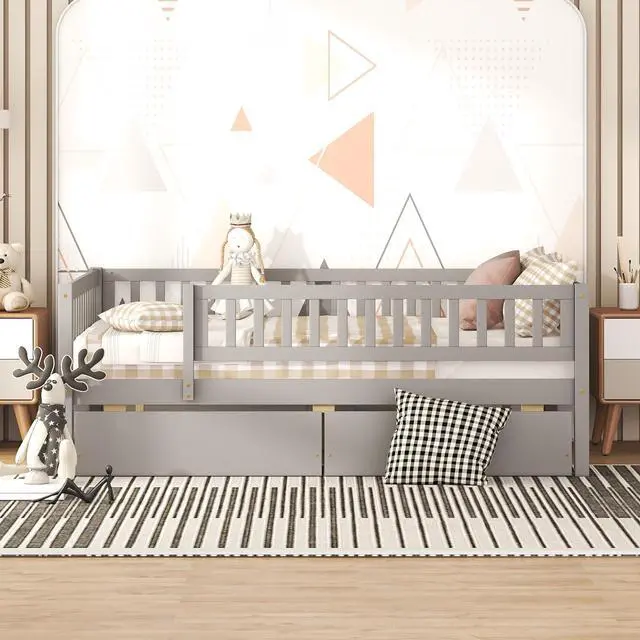 Alt view image 2 of 7 - Full Size Daybed Wood Bed With Two Drawers, Gray