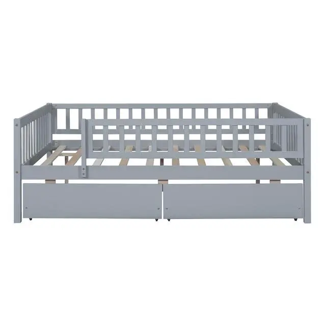 Alt view image 6 of 7 - Full Size Daybed Wood Bed With Two Drawers, Gray
