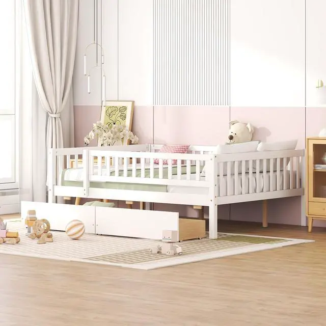 Main image of Full Size Daybed Wood Bed With Two Drawers , White