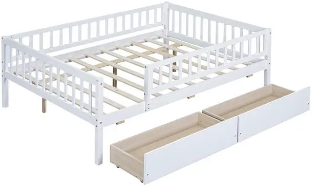 Alt view image 4 of 7 - Full Size Daybed Wood Bed With Two Drawers , White
