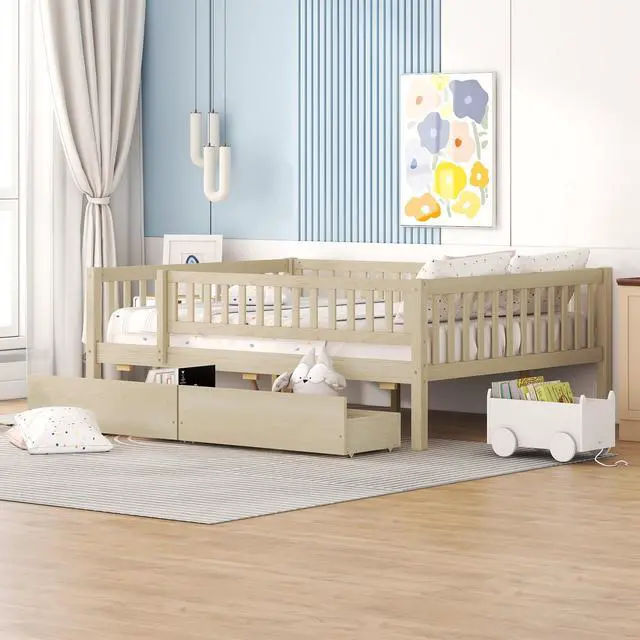 Main image of Full Size Daybed Wood Bed With Two Drawers, Natural
