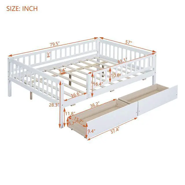 Alt view image 3 of 7 - Full Size Daybed Wood Bed With Two Drawers , White