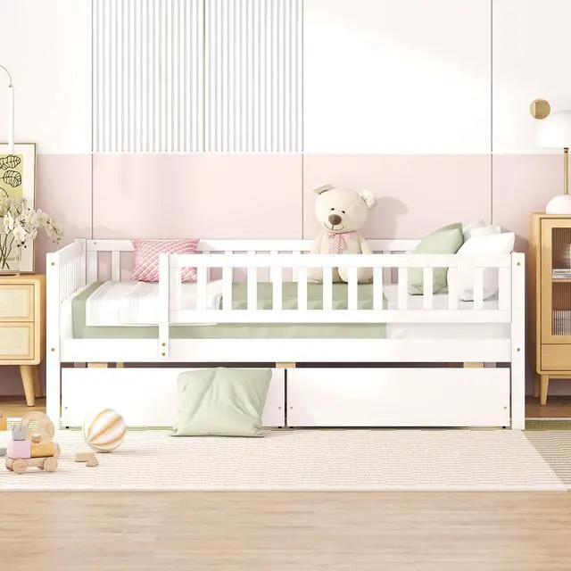 Alt view image 2 of 7 - Full Size Daybed Wood Bed With Two Drawers , White
