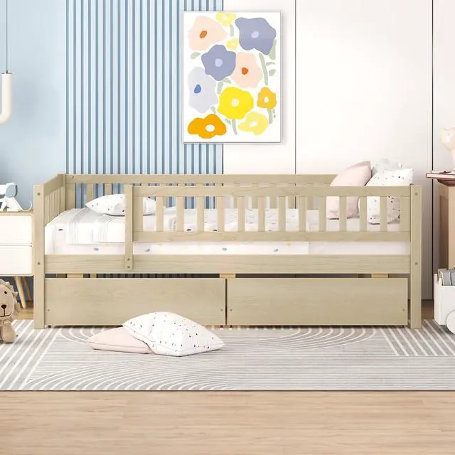 Alt view image 2 of 7 - Full Size Daybed Wood Bed With Two Drawers, Natural