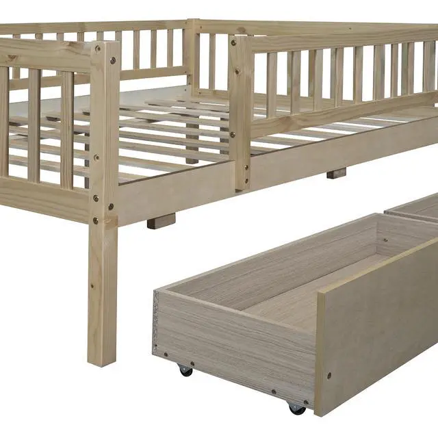 Alt view image 6 of 7 - Full Size Daybed Wood Bed With Two Drawers, Natural