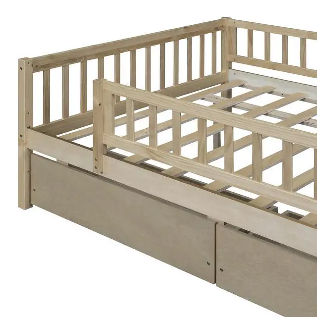 Alt view image 5 of 7 - Full Size Daybed Wood Bed With Two Drawers, Natural