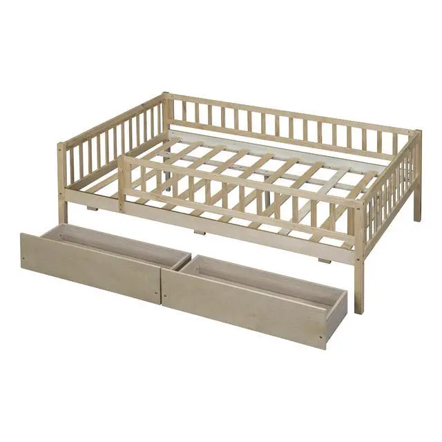 Alt view image 4 of 7 - Full Size Daybed Wood Bed With Two Drawers, Natural