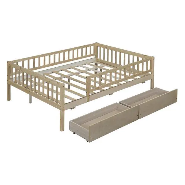 Alt view image 7 of 7 - Full Size Daybed Wood Bed With Two Drawers, Natural