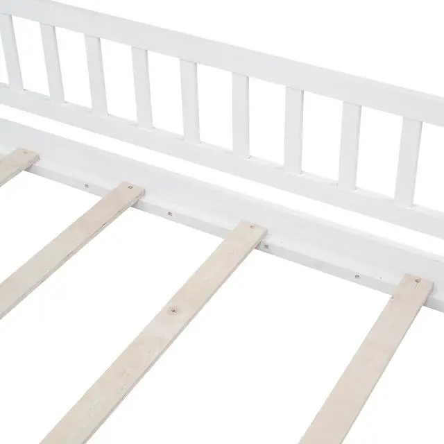 Alt view image 6 of 7 - Twin Size Wood Bed House Bed Frame With Fence, For Kids, Teens, Girls, Boys,White