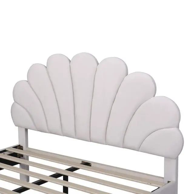 Alt view image 7 of 7 - Queen Size Upholstered Platform Bed With Flower Pattern Velvet Headboard, Beige
