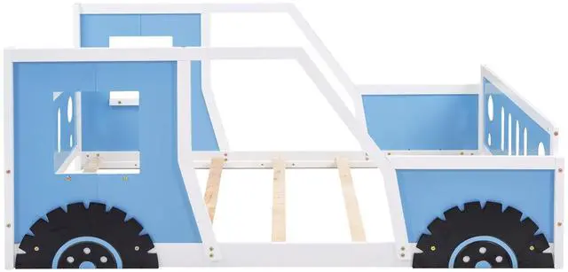 Main image of Full Size Classic Car-Shaped Platform Bed With Wheels,Blue