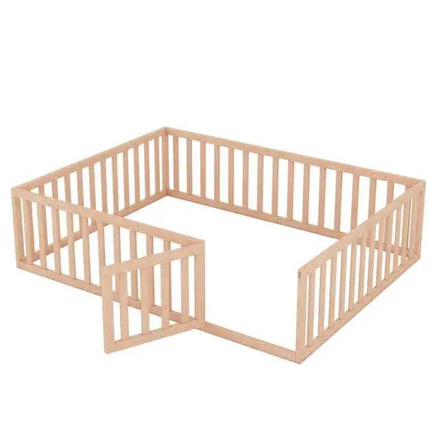 Alt view image 5 of 7 - Queen Size Wood Floor Bed Frame With Fence And Door, Natural(Old Sku:Wf289663Aam)