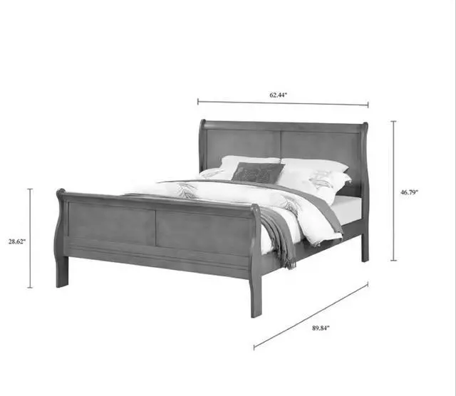 Alt view image 4 of 6 - Louis Phillipe White Finish Queen Size Panel Sleigh Bed Solid Wood Wooden Bedroom Furniture