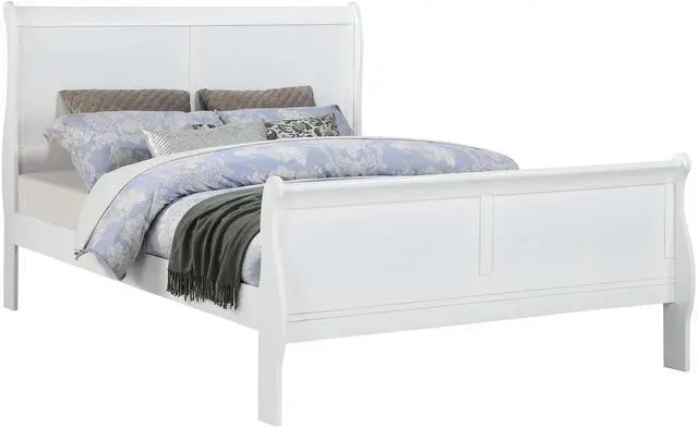 Main image of Louis Phillipe White Full Size Panel Sleigh Bed Solid Wood Wooden Bedroom Furniture