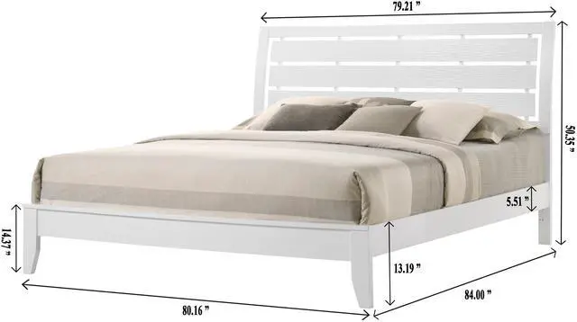 Alt view image 3 of 7 - 1Pc King Size White Finish Panel Bed Geometric Design Frame Softly Curved Headboard Wooden Bedroom Furniture
