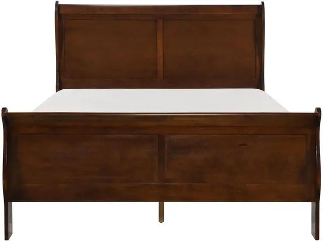 Main image of Classic Louis Philipe Style Full Bed Brown Cherry Finish 1Pc Traditional Design Bedroom Furniture Sleigh Bed