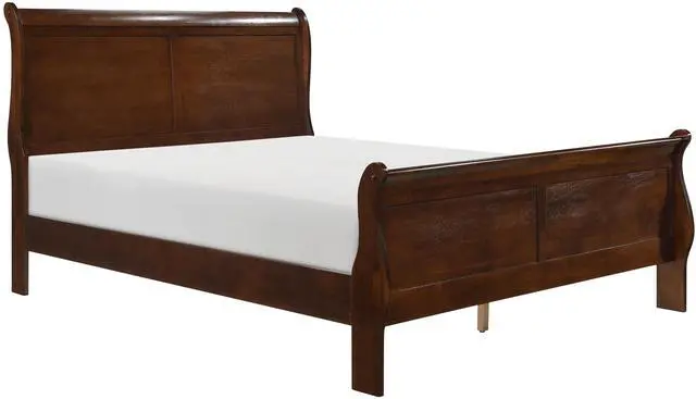 Alt view image 2 of 6 - Classic Louis Philipe Style Full Bed Brown Cherry Finish 1Pc Traditional Design Bedroom Furniture Sleigh Bed