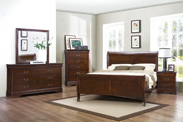 Alt view image 5 of 6 - Classic Louis Philipe Style Full Bed Brown Cherry Finish 1Pc Traditional Design Bedroom Furniture Sleigh Bed