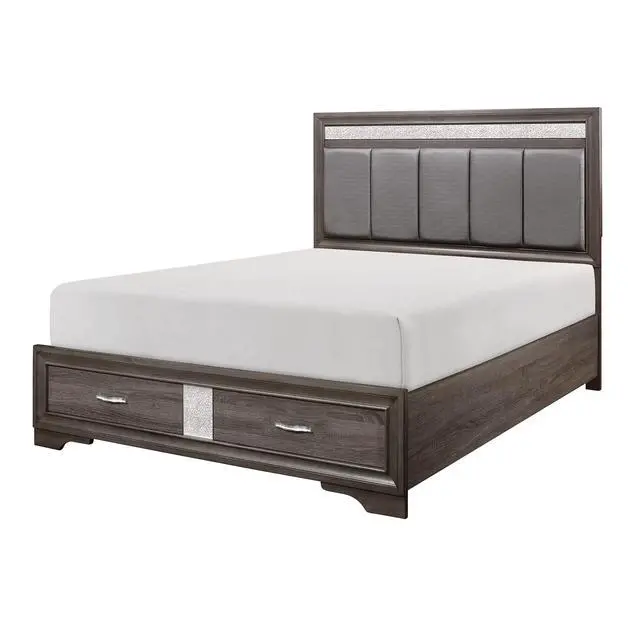 Alt view image 2 of 7 - Queen Platform Bed With Footboard Drawers Upholstered Headboard, Gray And Silver Glitter, Contemporary Bedroom Furniture