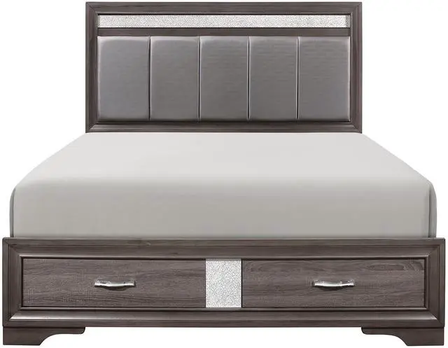 Main image of Queen Platform Bed With Footboard Drawers Upholstered Headboard, Gray And Silver Glitter, Contemporary Bedroom Furniture