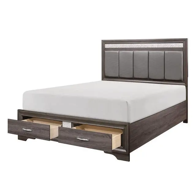 Alt view image 3 of 7 - Queen Platform Bed With Footboard Drawers Upholstered Headboard, Gray And Silver Glitter, Contemporary Bedroom Furniture