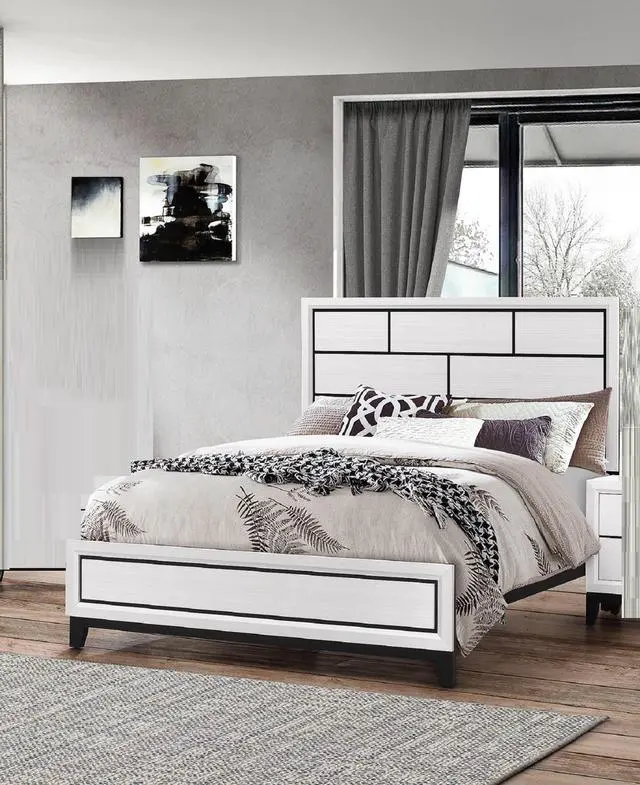 Alt view image 2 of 5 - Cotemporary White Finish Twin Size Panel Low-Profile Youth Kids Bed Geometric Design Wooden Bedroom Furniture