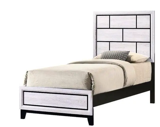 Main image of Cotemporary White Finish Twin Size Panel Low-Profile Youth Kids Bed Geometric Design Wooden Bedroom Furniture