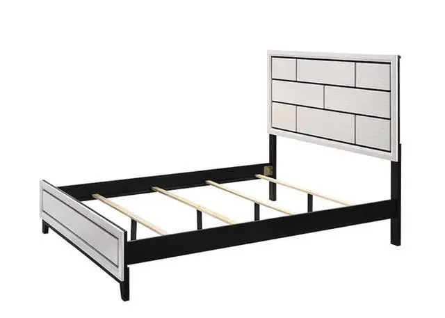 Alt view image 3 of 5 - Cotemporary White Finish Twin Size Panel Low-Profile Youth Kids Bed Geometric Design Wooden Bedroom Furniture