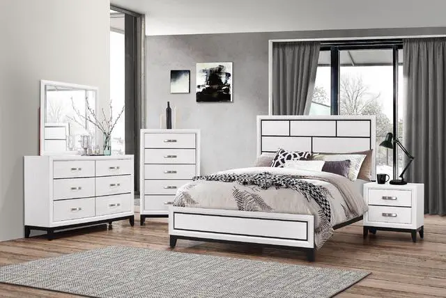 Alt view image 5 of 5 - Cotemporary White Finish Twin Size Panel Low-Profile Youth Kids Bed Geometric Design Wooden Bedroom Furniture