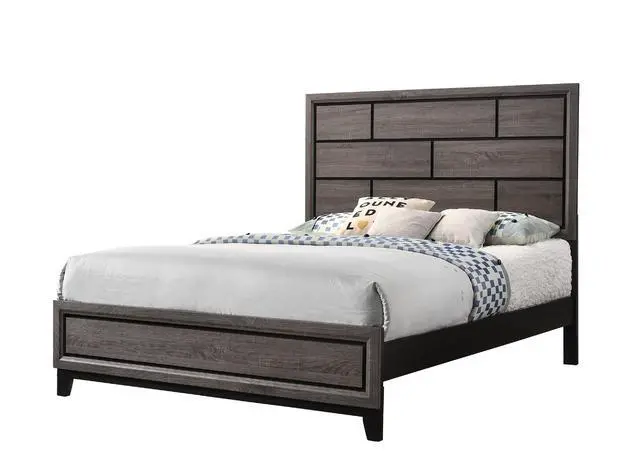 Alt view image 3 of 6 - Cotemporary Gray Finish Queen Size Panel Low-Profile Bed Geometric Design Wooden Bedroom Furniture
