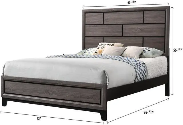 Alt view image 4 of 6 - Cotemporary Gray Finish Queen Size Panel Low-Profile Bed Geometric Design Wooden Bedroom Furniture