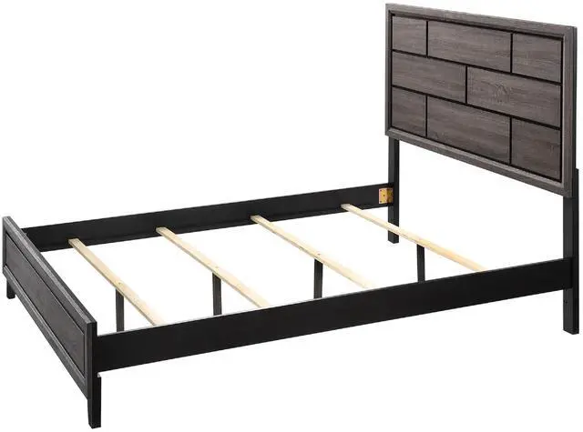 Alt view image 5 of 6 - Cotemporary Gray Finish Queen Size Panel Low-Profile Bed Geometric Design Wooden Bedroom Furniture