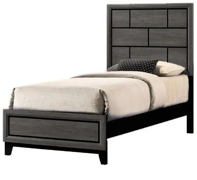 Main image of Cotemporary Gray Finish Twin Size Panel Low-Profile Youth Kids Bed Geometric Design Wooden Bedroom Furniture