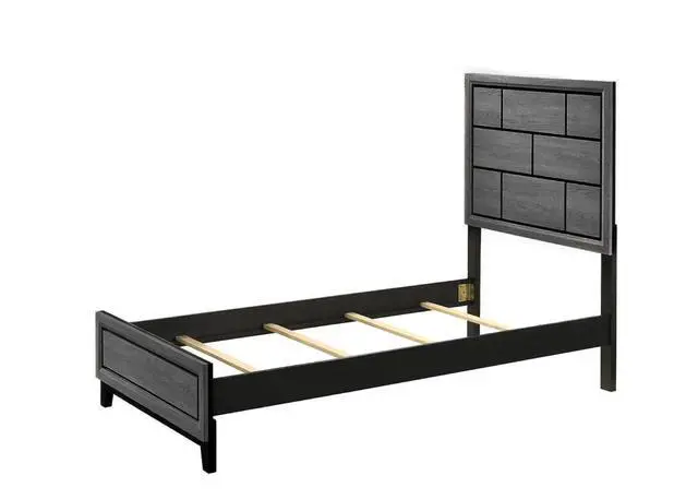 Alt view image 2 of 5 - Cotemporary Gray Finish Twin Size Panel Low-Profile Youth Kids Bed Geometric Design Wooden Bedroom Furniture