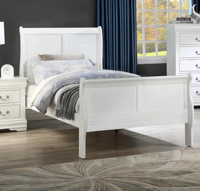 Alt view image 3 of 5 - Twin Size Bed White Louis Phillipe Solid Wood 1Pc Bed Bedroom Sleigh Bed Bedroom Furniture