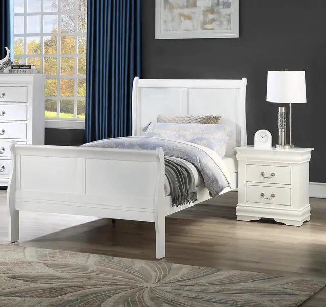Alt view image 4 of 5 - Twin Size Bed White Louis Phillipe Solid Wood 1Pc Bed Bedroom Sleigh Bed Bedroom Furniture