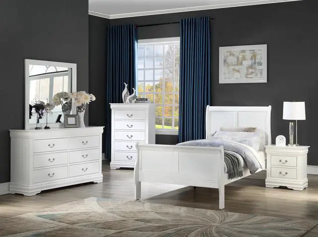 Alt view image 5 of 5 - Twin Size Bed White Louis Phillipe Solid Wood 1Pc Bed Bedroom Sleigh Bed Bedroom Furniture