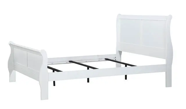 Alt view image 2 of 5 - Louis Phillipe White Full Size Panel Sleigh Bed Solid Wood Wooden Bedroom Furniture