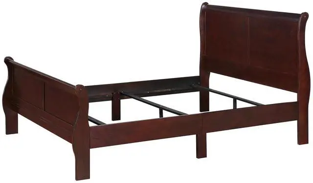 Alt view image 3 of 6 - Louis Phillipe Brown Cherry Finish Twin Size Youth Panel Sleigh Bed Solid Wood Wooden Bedroom Furniture