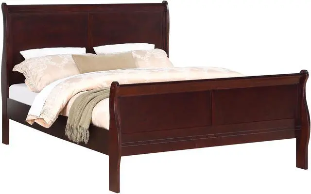 Alt view image 2 of 6 - Louis Phillipe Brown Cherry Finish Twin Size Youth Panel Sleigh Bed Solid Wood Wooden Bedroom Furniture