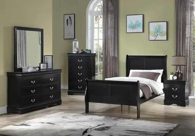 Alt view image 5 of 7 - Louis Phillipe Brown Cherry Finish Twin Size Youth Panel Sleigh Bed Solid Wood Wooden Bedroom Furniture